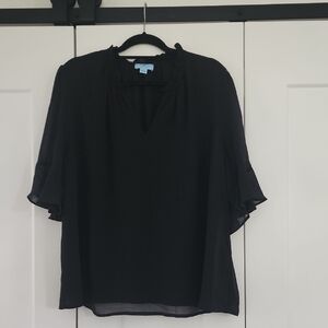 CeCe Black Ruffle Trim Blouse